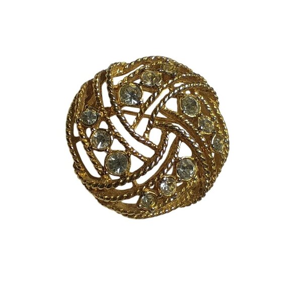 Vintage Gold-Tone Filigree Rhinestone Brooch Pin 1.5" - Picture 2 of 5